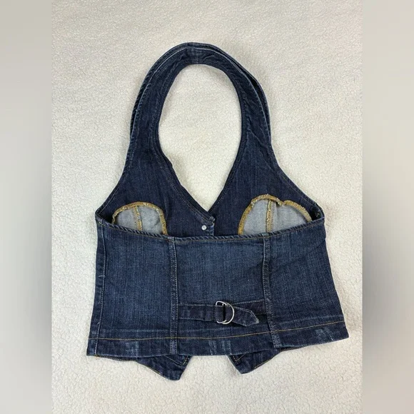 Y2K Forever 21 Denim Halter Crop Top Vest Size Small - Picture 2 of 11